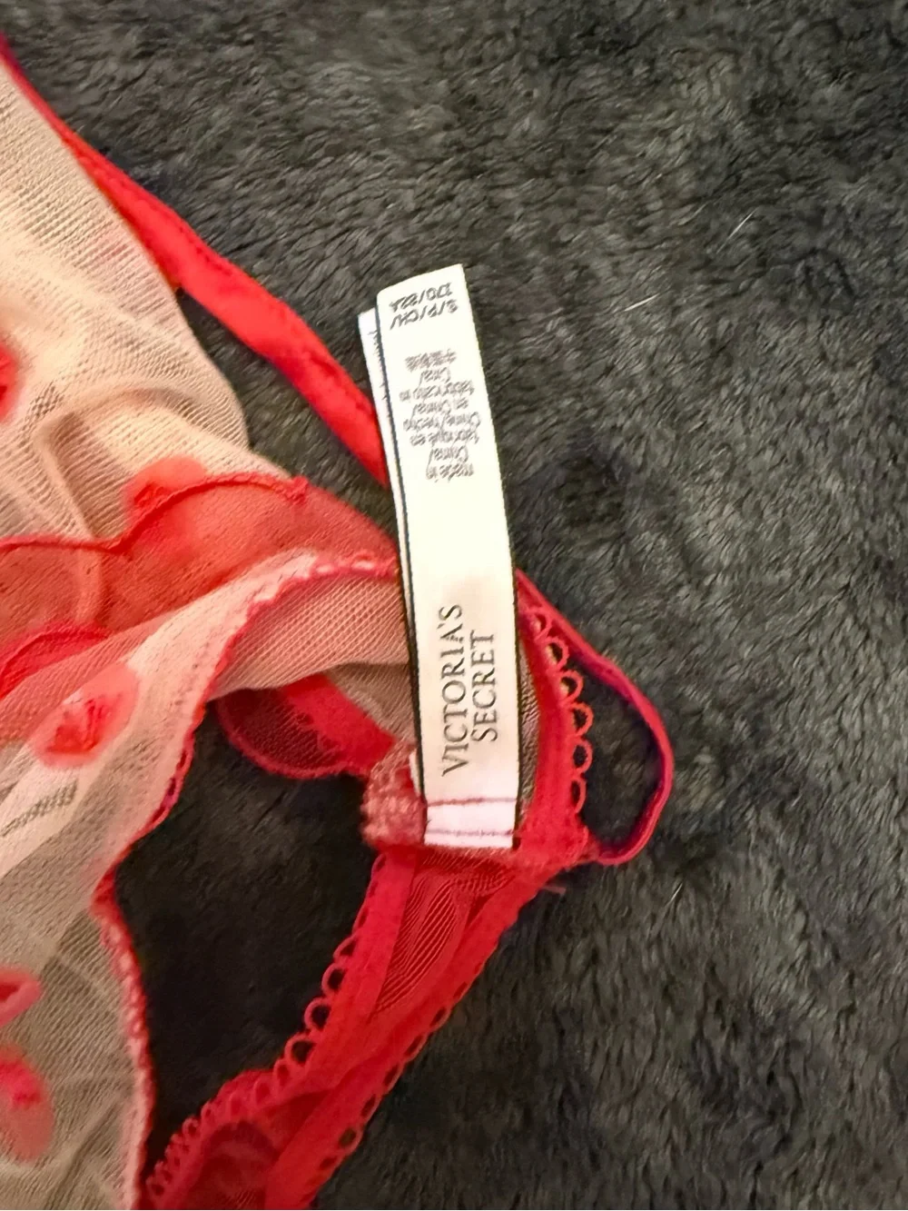Victoria's Secret Red Sheer Heart Mesh Lingerie 3-piece Set